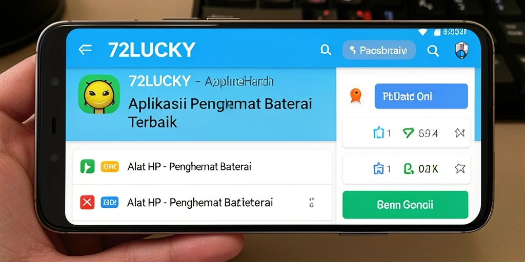 Tampilan antarmuka aplikasi 72LUCKY untuk Penghemat Baterai.