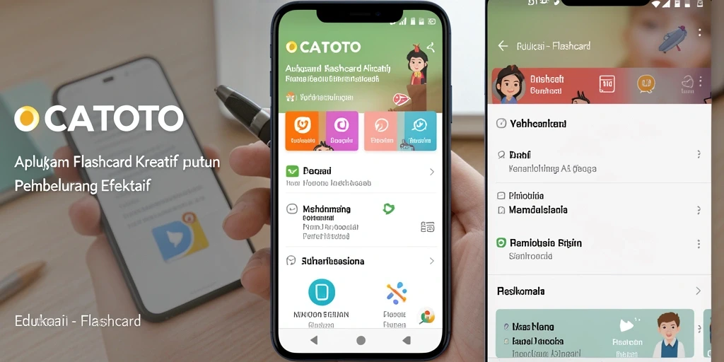Antarmuka aplikasi OCATOTO dengan fungsi Flashcard yang menarik.