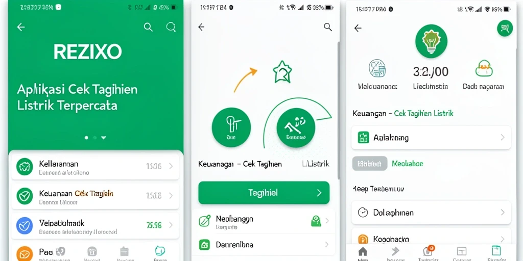 Antarmuka aplikasi REZIXO menampilkan informasi tagihan listrik pengguna.