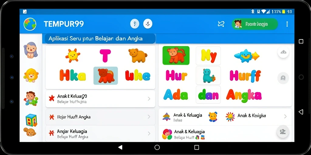 Antarmuka menarik untuk belajar huruf dan angka.